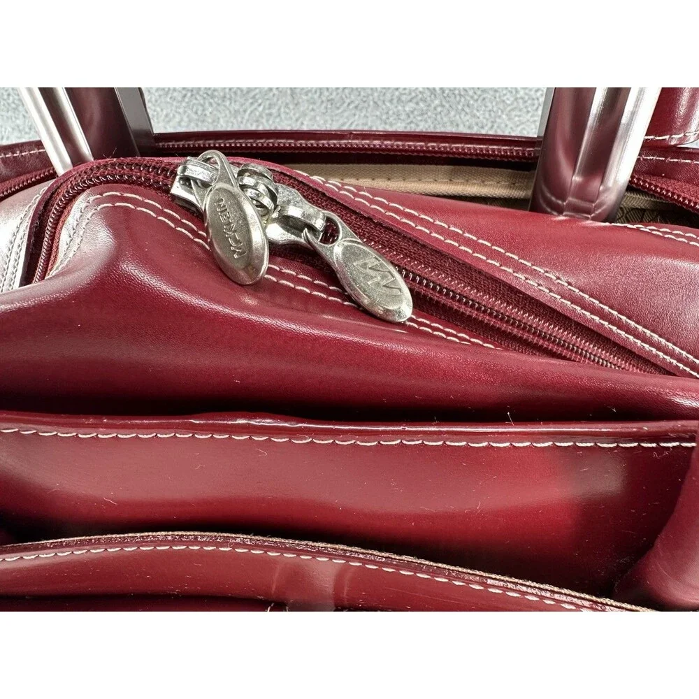 McKLEIN Red Leather Wheeled Laptop Case 15.6” Rolling Briefcase